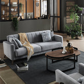 Vertical tufted backrest + sofa set design + 2 seater + soft grey upholstery
